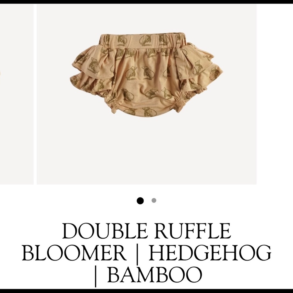Bamboo double ruffle bloomer Kate Quinn bummie super cute hedgehog tan earthy